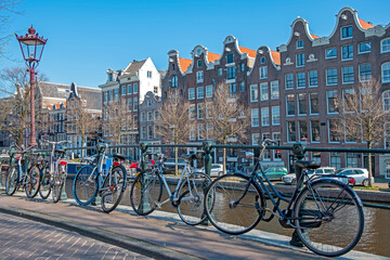 City scenic from Amsterdam at the Singel in the Netherlands