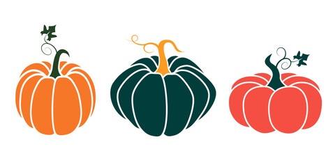 Bright illustration of pumpkins in a flat style. Cute vegetables are perfect for decorating autumn holidays, Halloween, healthy food, office supplies.
