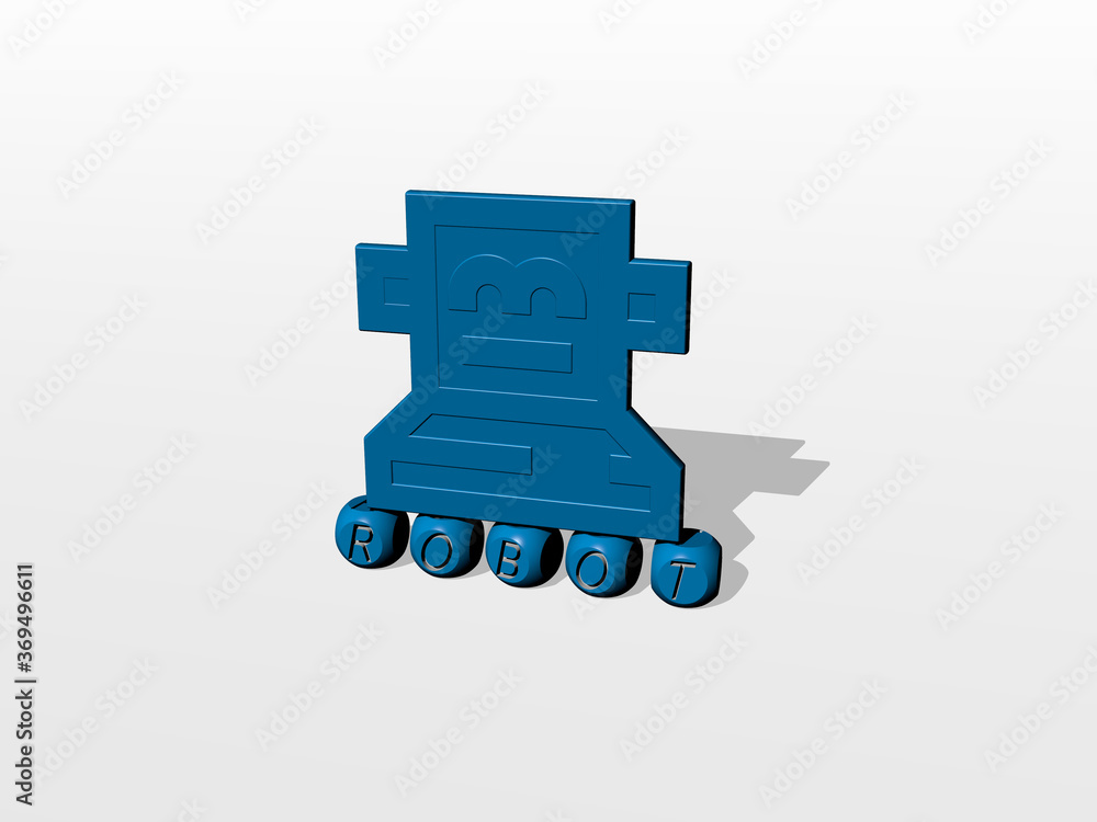 Fototapete 3d illustration of robot graphics and text made by metallic dice letters for the related meanings of