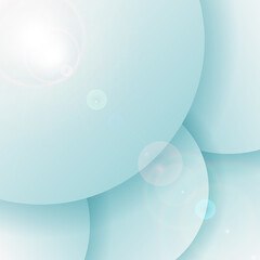 Abstract 3D blue circles overlapping layer background with lighting flare