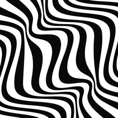 White distorted stripes. Op art. Abstract monochrome background. Modern shape. Design element for prints, web pages, template and textile pattern