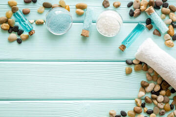 Beauty and fashion concept with spa set and seashells