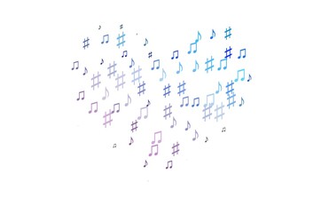 Light Blue, Red vector background with music symbols.