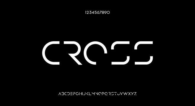 Cross, an abstract futuristic scifi alphabet font typeface design. digital space typography vector illustration