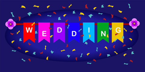 Happy Wedding text on color flag vector illustrator.