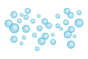 Vector illustration of light blue soap bubbles isolated on white background.
