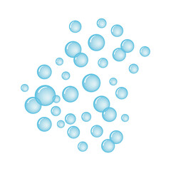 Vector illustration of light blue fizzy soda drink bubbles isolated on white background.
