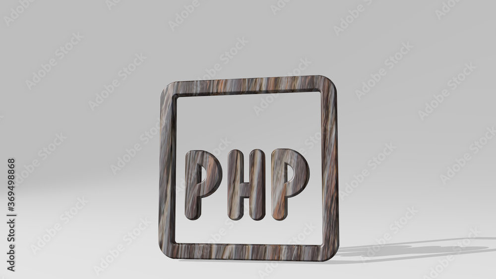 Fototapete php casting shadow from a perspective. a thick sculpture made of metallic materials of 3d rendering.