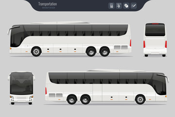 Vector template with detailed coach bus. Isolated realistic coach bus grey background.