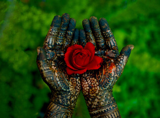 Mehndi Hand with Beautiful Rose