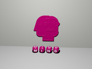 3D illustration of mind graphics and text made by metallic dice letters for the related meanings of the concept and presentations. brain and human