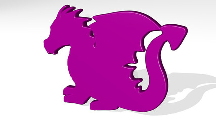 dragon made by 3D illustration of a shiny metallic sculpture with the shadow on light background. animal and chinese