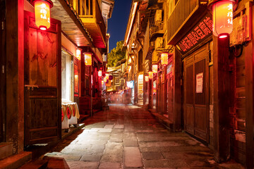 Fototapeta na wymiar Night view of ancient town streets in Chongqing, China