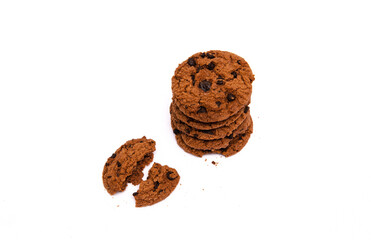Chocolate cookies on a white background.