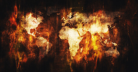World map burning in blazing fire and flames 3D Rendering © ArtmediaworX