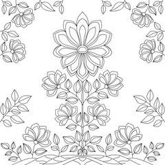 Fantasy decorative flowers with floral pattern and leaves on white isolated background. For coloring book pages.