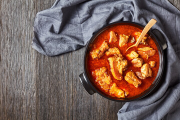 Caribbean stewed pork ribs in a ceramic pan