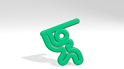 paralympics javelin throwing stand with shadow. 3D illustration of metallic sculpture over a white background with mild texture. horse and cirit