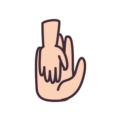 kid hand on volunteer hand line and fill style icon vector design
