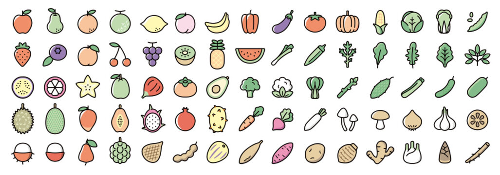 Big Set of Fruits and Vegetable Icon