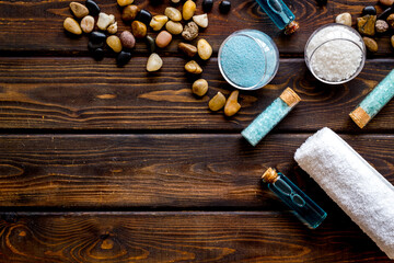 Homemade aroma cosmetics with sea salt and aroma body oil