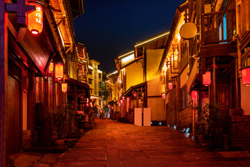 Night view of ancient town streets in Chongqing, China