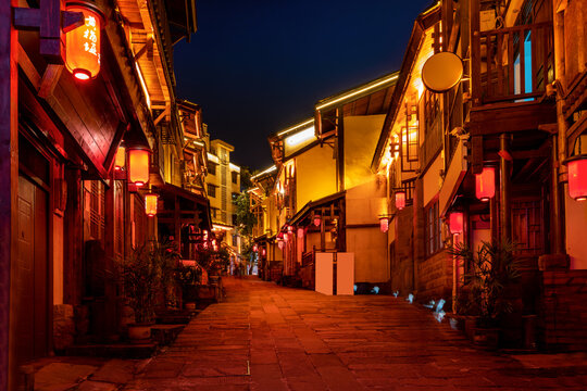 Night view of ancient town streets in Chongqing, China