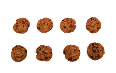 Chocolate cookies on a white background.