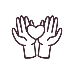 Heart on hands line style icon vector design