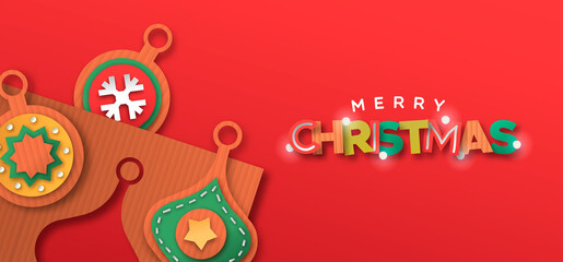 Naklejka premium Merry Christmas 3d papercut buable ornament banner