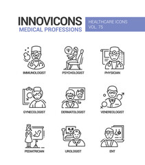 Medical professions line design style icons set