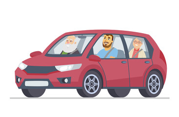 Grandparents in a car - cartoon people character vector illustration