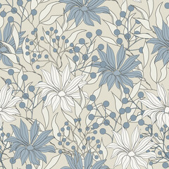 Fototapeta na wymiar Floral seamless pattern with large daisies. Vector textile texture in camouflage colors for fabric.