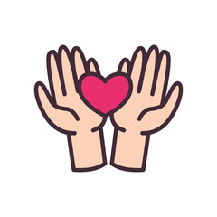 Heart on hands line and fill style icon vector design