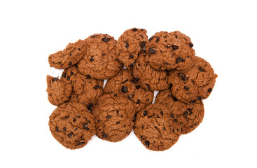 Chocolate cookies on a white background.