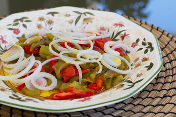 Enalada de pimientos asados con cebolla
