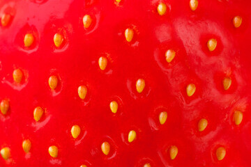 Background Of Fresh Berry Of Red Strawberry With Seeds Close Up.