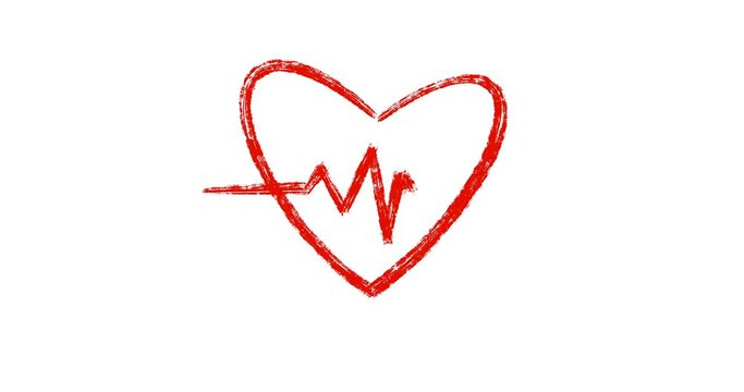 2D animation of red beat heartbeat with hand drawn cardiogram. Heart beats animation.Healthy medicine.