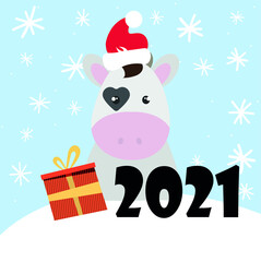 Funny Cow, Santa Claus Hat, vector illustration