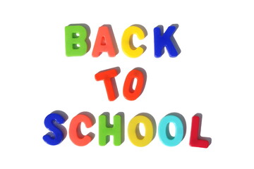 Text `soon to school` lined with bright letters on white background