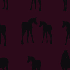 Fototapeta na wymiar seamless background of figures of Arabian horses, a Mare with a foal and a stallion on a colored background