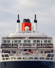 Legendary cruiseship, cruise ship, ocean liner or oceanliner in port of Hamburg, Germany