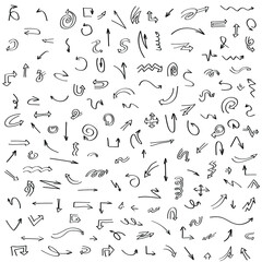 Abstract Set Black Collection Hand Drawn Different Arrows Elements Vector Design Sketch Style Doodle Line Brush Icons