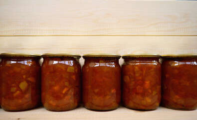Apple jam in glass jars. Home canned food. Homemade treat