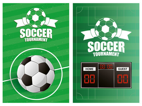 soccer sport emblem poster with balloon and scoreboard