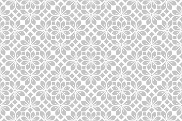 Flower geometric pattern. Seamless vector background. White and gray ornament.