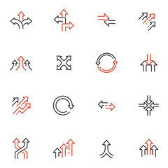 Vector Set of Linear Icons Related to arrow, direction, progress and path. Mono Line Pictograms and Infographics Design Elements