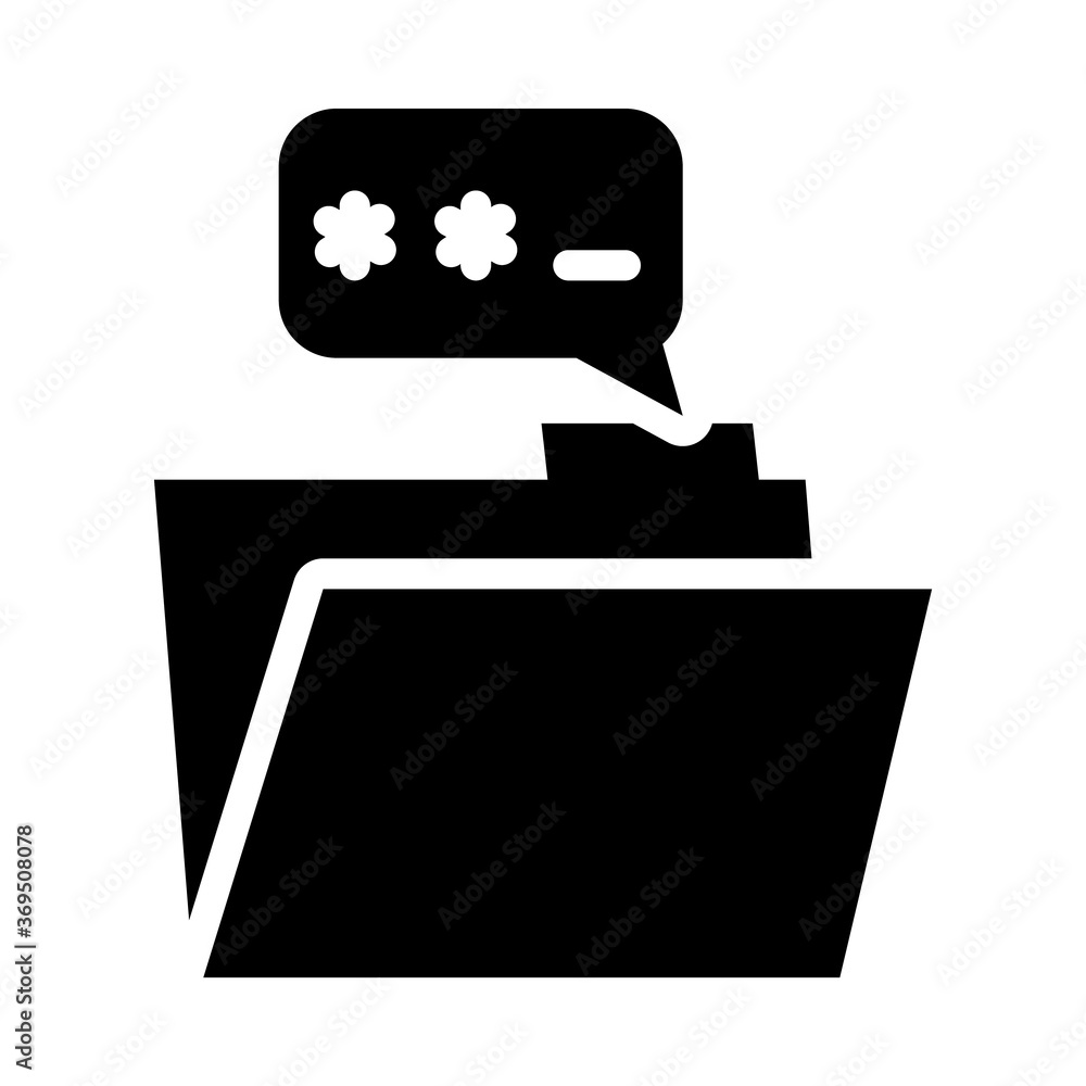 Poster cyber security concept, file folder with speech bubble with password, silhouette style