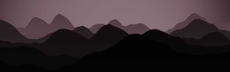 cute red mountains peaks in dark time digitally drawn background illustration