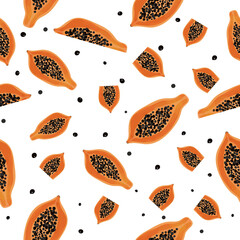 Seamless Tropical fruit pattern vector. Hand drawn seamless pattern with papayas on white background. Vector illustration.